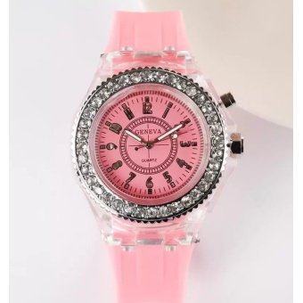 Gambar Geneva wanita busana jam tangan wanita Rhinestone LED Quartz jam tangan Pasangan Luminous Wrist jam tangan   pink