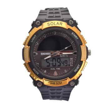 GETEK Luxury Men‘s Waterproof LED Military Sports Quartz Solar Powered Wrist Watch (Gold)  