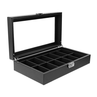 Gift 12 Slots Jewelry Display Watch Box Storage Holder Glass Window Top Organizer Black - intl  