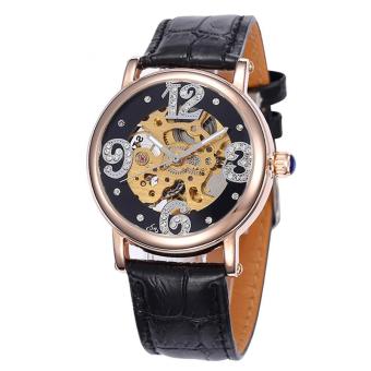 goplm New Women Mechanial Watches Shenhua Top Brand Luxury Rose Gold Automatic Mechanical Skeleton Watches Women 30M Waterproof Reloj (Black)  