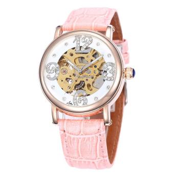 goplm New Women Mechanial Watches Shenhua Top Brand Luxury Rose Gold Automatic Mechanical Skeleton Watches Women 30M Waterproof Reloj (Pink)  