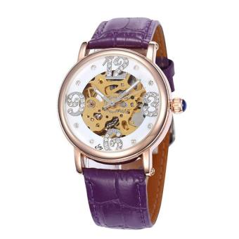 goplm New Women Mechanial Watches Shenhua Top Brand Luxury Rose Gold Automatic Mechanical Skeleton Watches Women 30M Waterproof Reloj (Purple)  
