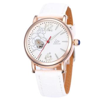 goplm Shenhua Top Brand Luxury Rose Gold Watches Women 30M Waterproof Skeleton Automatic Mechanical Watches For Women Wristwatch Reloj (White)  