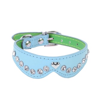 Gambar Gracefulvara Pet Puppy Dog Cat Collar Rhinestone Collar Pink Buckle Necklace Strap PU Leather Blue   intl