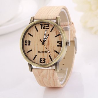 Gambar Gracefulvara wanita Vintage Fashion jam tangan Unisex butir kayu jam Quartz   Krem