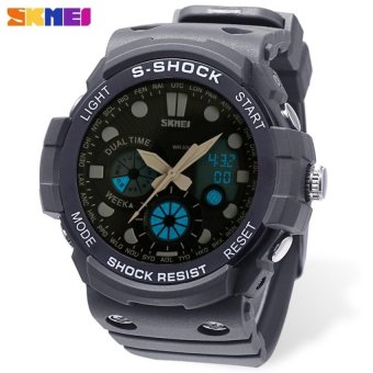 [GRAY] SKMEI 1205 Men Dual Movt Sports Watch Date Day DisplayBacklight Stopwatch Alarm 5ATM Wristwatch - intl  