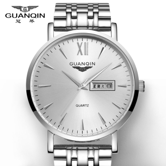 Gambar Guanqin Jianyue tahan air kalender ganda jam tangan baja asli jam tangan pria