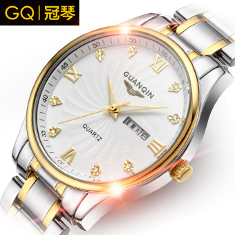 Gambar Guanqin retro kalender ganda tahan air bisnis baja jam tangan pria Shi Ying menonton