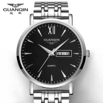 Gambar Guanqin Shishang stainless steel Waterproof kalender ganda jam tangan baja asli jam tangan pria