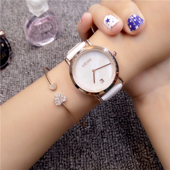 Gambar GUOU Jianyue perempuan kupu kupu gesper kalender jam Gelang Watch