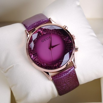 Gambar GUOU kepribadian warna berlian benar benar belt bentuk perempuan panggil besar Watch