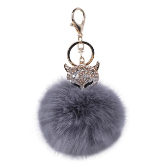 Gambar hazobau Artificial Fox Fur Ball Inlaying Pearl Rhinestone Key Chain(Grey)   intl