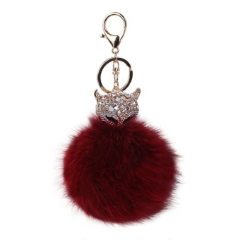 Gambar hazobau Artificial Fox Fur Ball Inlaying Pearl Rhinestone Key Chain(Wine Red)   intl