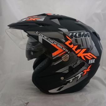 Gambar Helm 2 kaca (double visor) Duke Black doff orange