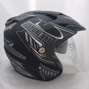 Gambar Helm 2 kaca (double visor) Sport Black doff abu