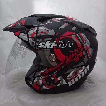 Gambar Helm DMN 2 kaca (double visor) Ski doo Black doff red