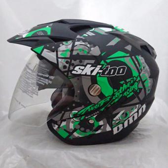 Gambar Helm DMN 2 kaca double visor Skidoo Black doff green