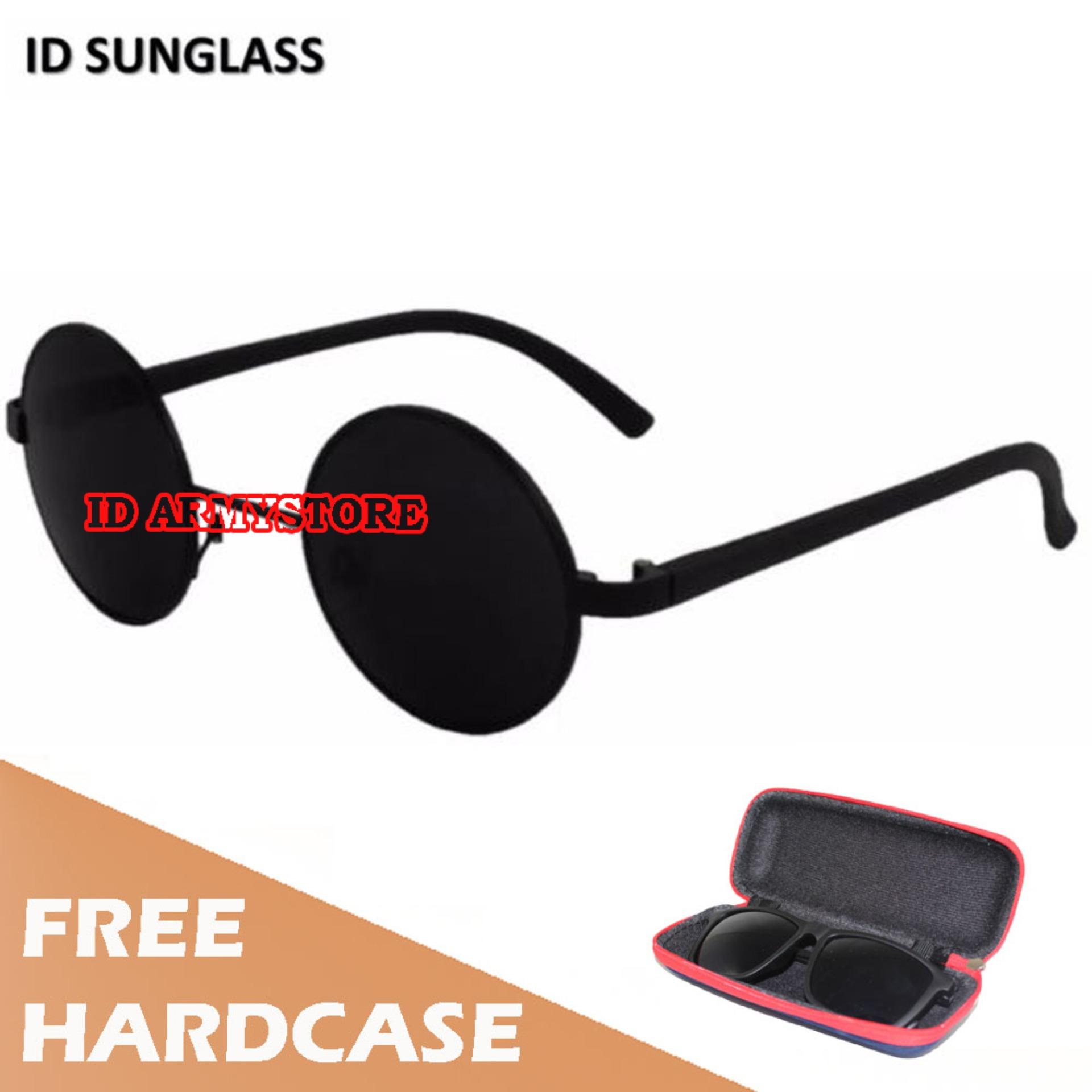 ID Sunglass - Kacamata Bulat Round Pria Wanita - Frame Hitam - Lensa Hitam SUN 1001-01