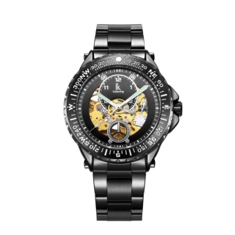 IK COLOURING 3308 1ATM Waterproof Sport Mechanical Men Watch With Rotating Bezel and Stainless Steel Strap and Luminous Hands(Black + Gold) - intl  