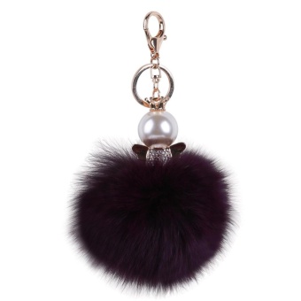 Gambar iokioh Women Fox Fur Ball Pom Pom Keychain With Key Clip For CarKey Ring Or Bag (Purple)   intl