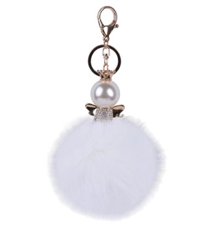 Gambar iokioh Women Fox Fur Ball Pom Pom Keychain With Key Clip For CarKey Ring Or Bag (White)   intl