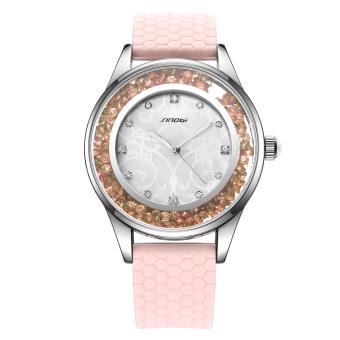 iooilyu SINOBI Watch Women brand luxury fashion casual rhinestone Elegant quartz watches silicone sport lady dress wristwatches clock (pink)  