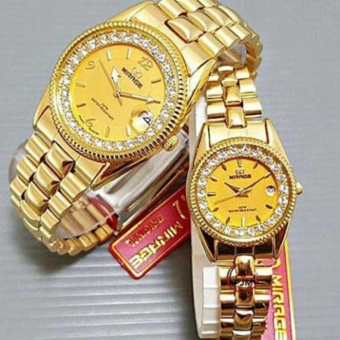 Jam tangan pria-wanita-Mirage - Jam Tangan Couple - Stainless Steel - MRG 668 Couple Gold  