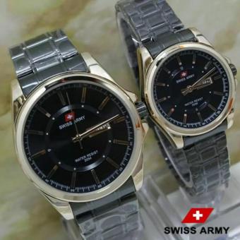 Jam tangan swiss army couple rantai black Stainless-SA7779-HA  