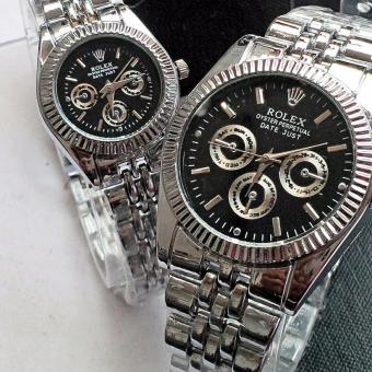 Jam tangan wanita-pria fashion pasangan rantai silver kombin hitam Acc0113  