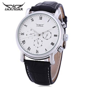 JARAGAR F1205306 Men Auto Mechanical Watch Calendar 24 hours Display Genuine Leather Wristwatch - intl  