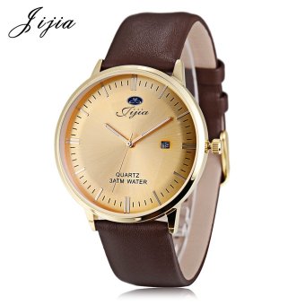 Jijia SG1279 Men Quartz Watch Date Display Genuine Leather Band 3ATM Luminous Wristwatch (Gold) - intl  