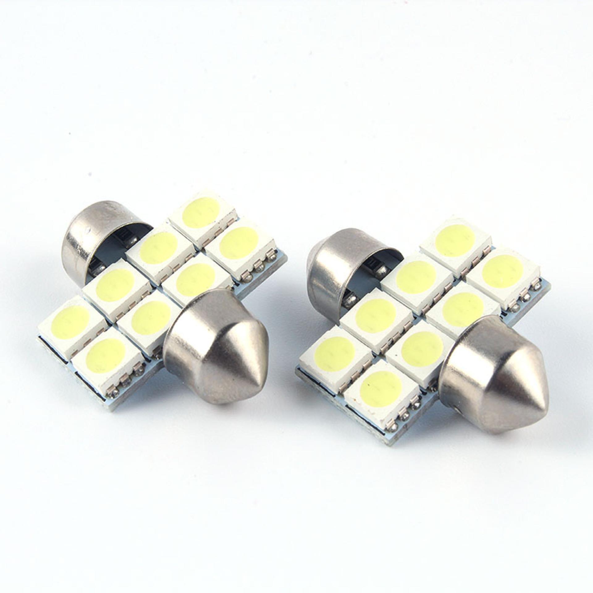 Universal 1 Pair 2 Pcs Lampu Led Mobil Kabin Plafon Festoon 12 Smd