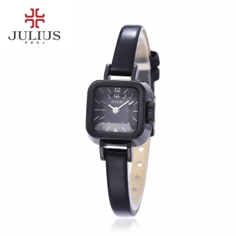 Julius JA - 496 Female Quartz Watch 3ATM Genuine Leather Band Stereo Cut Mirror Square Dial Wristwatch (Black) - intl  