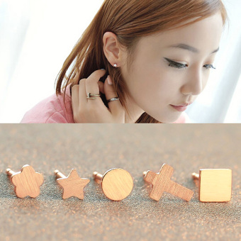 Gambar Kacang emas 18 k Korea Fashion Style asli naik berlapis emas perhiasan telinga