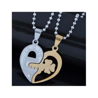 Gambar Kalung Korea Forever key lock pendant heart necklace   TAF8AD  kalung couple gembok