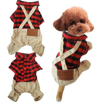 Gambar Leegoal anjing peliharaan tali selempang dengan dril overall celana jumpsuit merah, L   International