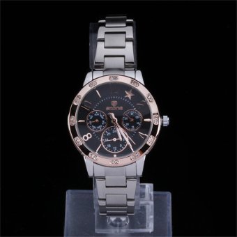 Luxury Brand Women Stainless Steel Band Calender Function Diamond Marking Quartz Watches (Black) - intl  