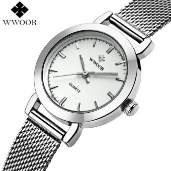 Luxury Women Watches Ladies Casual Quartz Watch Female Clock Silver Stainless Steel Watch(White ) - intl  