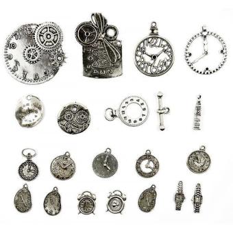 MagiDeal 19pcs Antique Silver Alloy Watch Clock Part Pendants Charms & Toggle Clasp - intl  