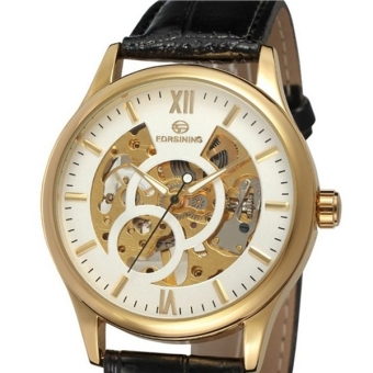 Men Hollow Style Manual Mechanical Watch with PU Band (White/Golden)  