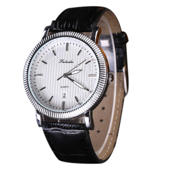 Men Leather Business Calendar Quartz Watch (Silver+White)  