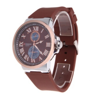 Men Silica gel Watchband Sport Watch Brown - intl  