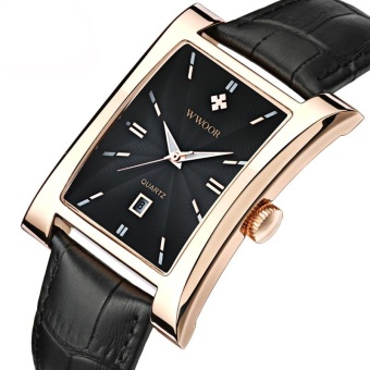 Men Watches Luxury Glow Hour Date Square Clock Male Waterproof Casual Quartz Watch Men Leather Strap Sport Wrist Watch, Black - intl  