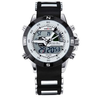 Men Watches Mens Casual Watch Multifunction LED Watches Dual TimeZone With Alarm Sports Waterproof Quartz Wristwatches(Black White) - intl  