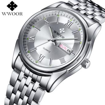 Men Watches Top Brand Luxury Day Date Luminous Hours Clock Male Silver Stainless Steel Casual Quartz Watch Men Sports Wristwatch - intl  