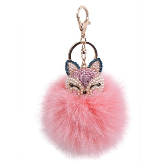 Gambar mengyanni Artificial Fox Fur Ball with Artificial Fox Head InlayPearl Rhinestone Key Chain (Pink)   intl