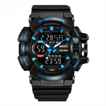 Mens Multi-function Double Calendar Countdown Alarm Clock ShockResistant Waterproof LED Light Luminous Quartz Electronic DigitalWrist Watch(Black-Blue) - intl  