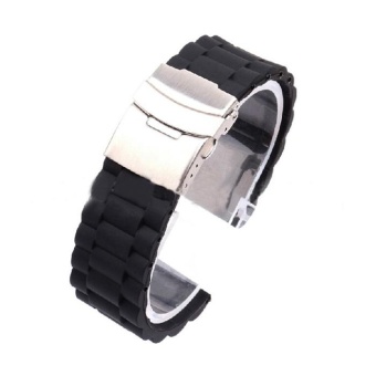 Mens Silicone Rubber Watch Strap Band Waterproof with Deployment Clasp 22mm - intl  