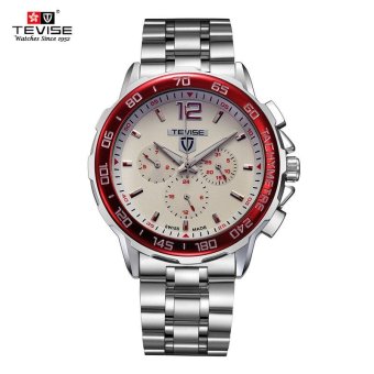 Mens Watch Six Pin Multi-function Automatic Mechanical Watch Waterproof Mens Leisure Wristwatch white red dial - intl  