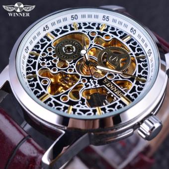Mens Watches Classic Chinese Style Pattern Skeleton Design Brown Leather Strap Luxury Brand Watch Men Mechanical Automatic Watch Clock - intl  